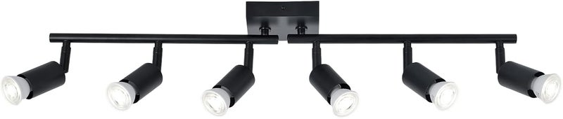 SEEBLEN 6-Light Kitchen Track Lighting, Black Adjustable GU10 Track Ceiling Light Kit, Industrial Flush Mount Ceiling Spotlight Fixture for Hallway, Dining Room - Image 1
